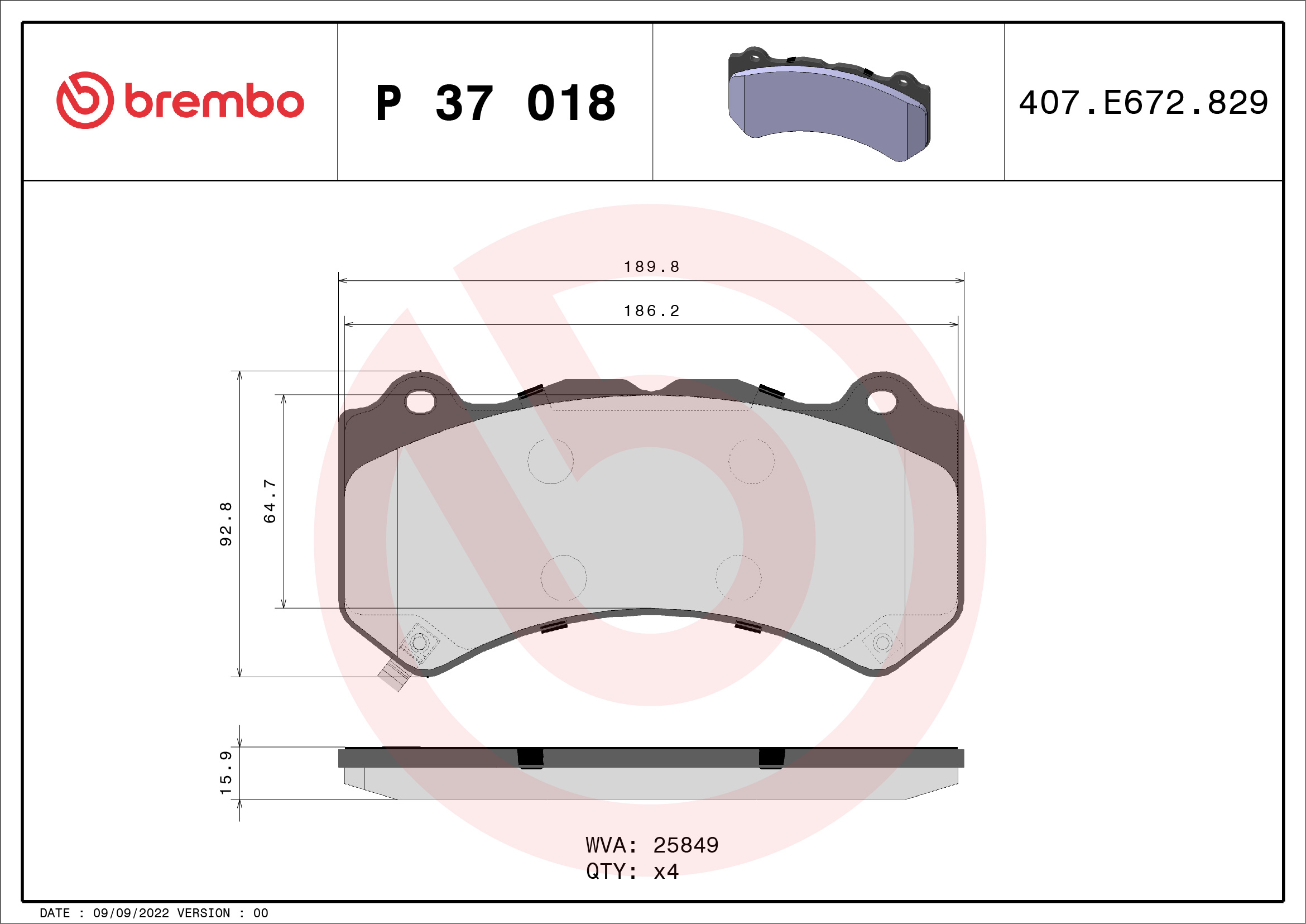 A.B.S. P 37 018 BREMBO Bremsbelagsatz, Scheibenbremse